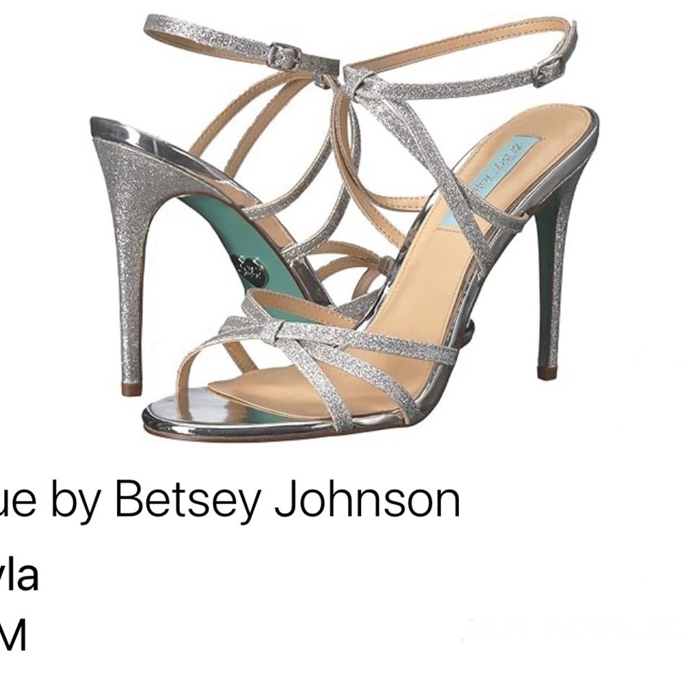 Silver High Heel Strappy sandals - Betsey Johnson Blue brand- size 6M. 4” heel